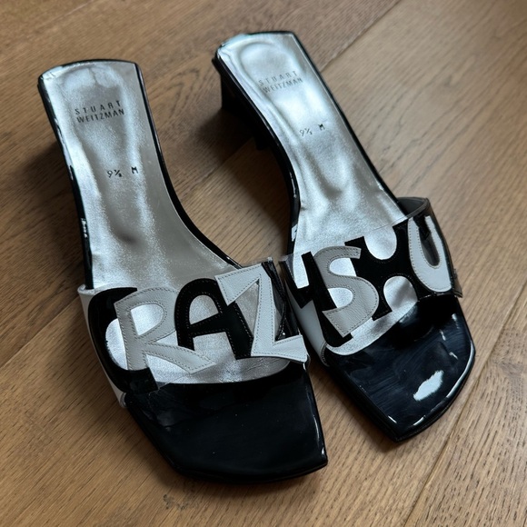 Stuart Weitzman Custom CRAZY 4SHUZ Slides - Ladies 9.5 - Black & White - NWOT - Picture 2 of 12